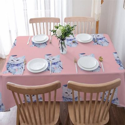 Cute Cats Girly Pink Anti Wrinkle Kitten Pet Pattern Rectangle Tablecloth Table Decor Home Decor