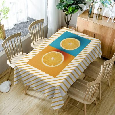 Cute Orange Fruit Diagonal Stripes Rectangle Tablecloth Table Decor Home Decor