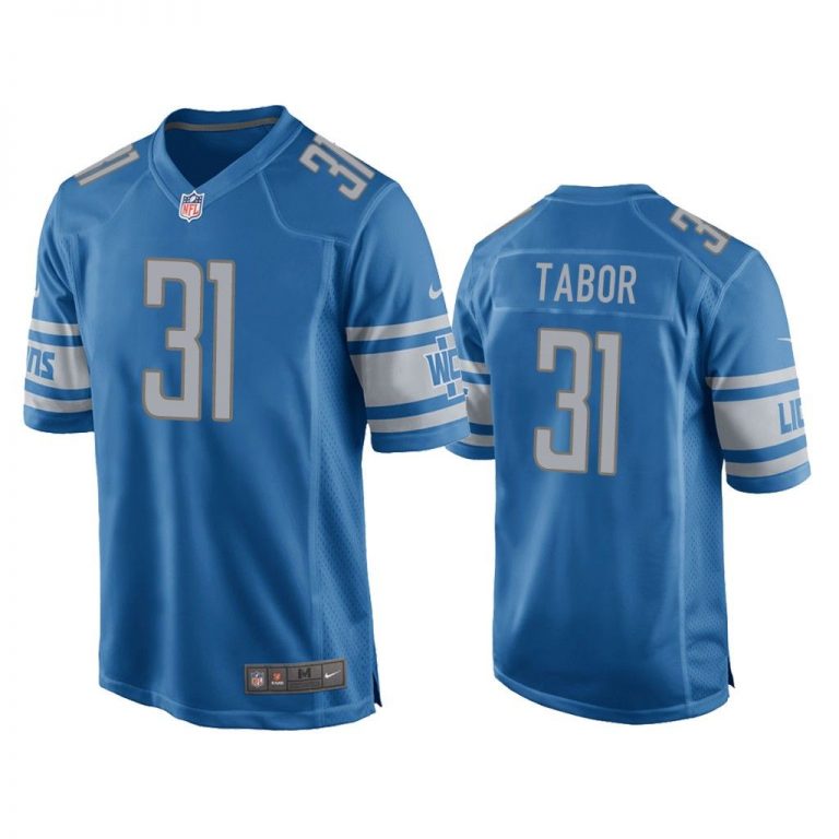 Detroit Lions #31 Blue Men Teez Tabor Game Jersey