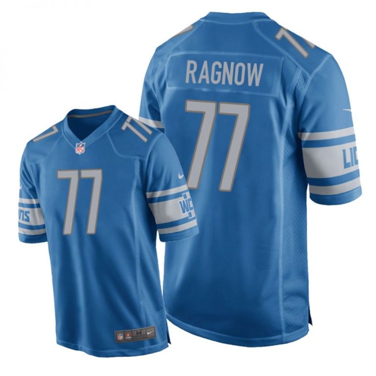 Detroit Lions #77 Blue Men Frank Ragnow Game Jersey