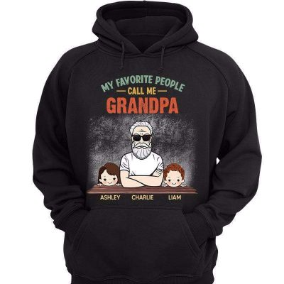 Favorite People Call Me Grandpa Man And Kids Personalized Hoodie Sweatshirt (Dark Color)