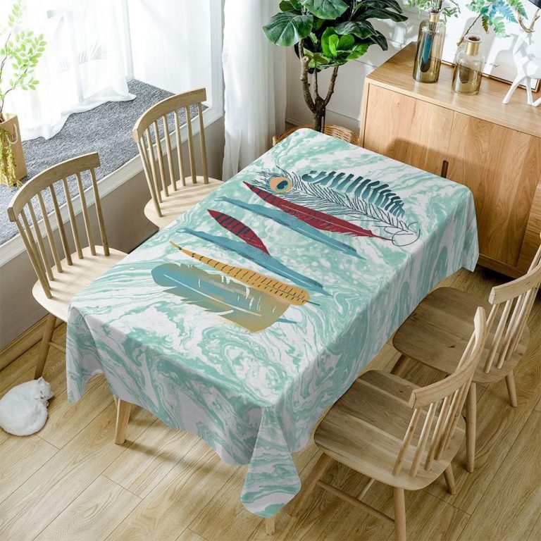 Feather Teal Green Fluid Tribal Feathers Rectangle Tablecloth Table Decor Home Decor