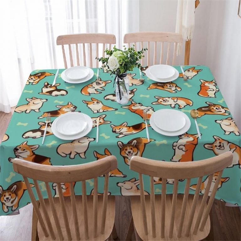 Funny Corgi Print On Green Backdrop Puppy Animal Rectangle Tablecloth Table Decor Home Decor