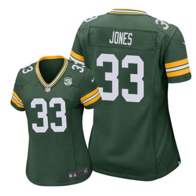 Green Bay Packers #33 Green Aaron Jones 100th Anniversary Jersey - Women