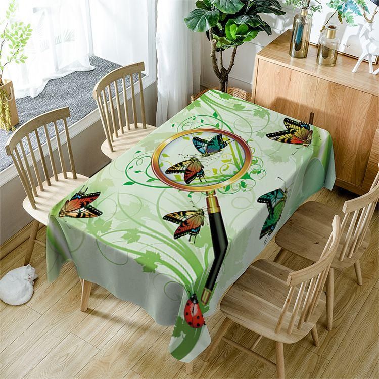 Green Magnifier With Butterfly Tablecloth Spring Flower Rectangle Tablecloth Table Decor Home Decor