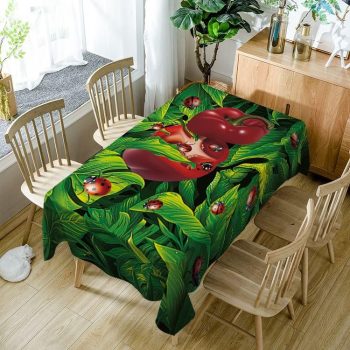 Green Plant Ladybug With Tomato Rectangle Tablecloth Table Decor Home Decor