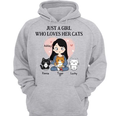 Just A Girl Who Loves Her Cat Personalized Hoodie Sweatshirt