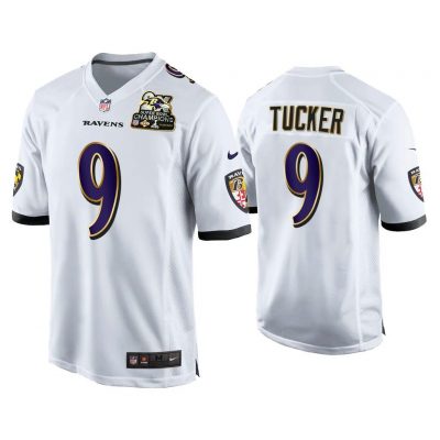Justin Tucker Baltimore Ravens White 2X Super Bowl Champions Patch Game Jersey