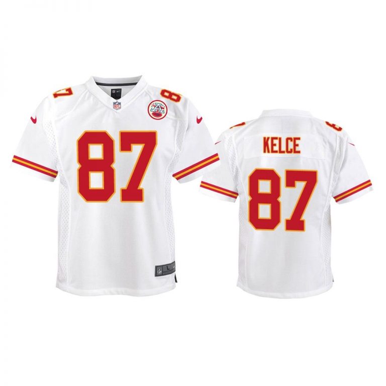 Kansas City Chiefs #87 White Travis Kelce Game Jersey - Youth