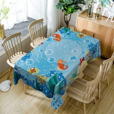 Kids Cartoon Underwater With Seahorse Rectangle Table Decor Home Decor