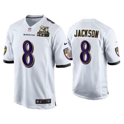 Lamar Jackson Baltimore Ravens White 2X Super Bowl Champions Patch Game Jersey