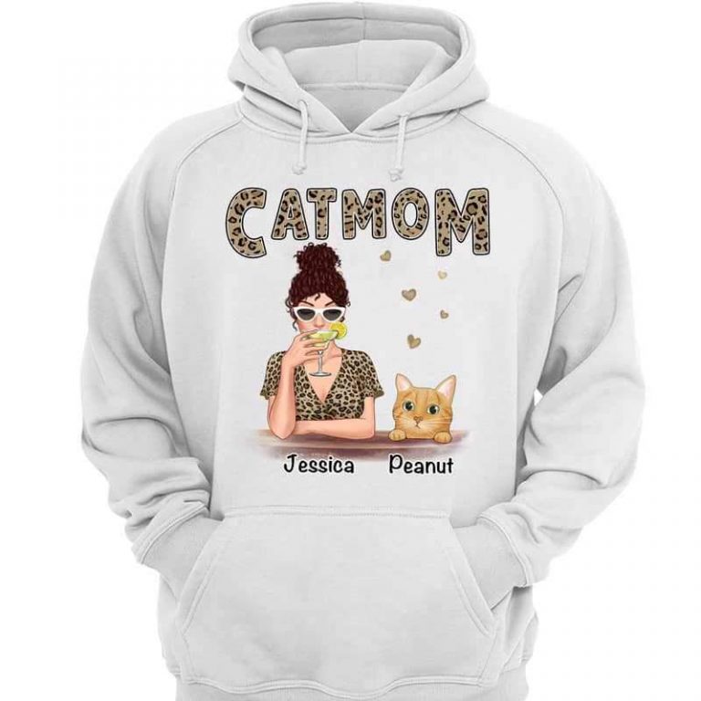 Leopard Hoodie Sweatshirt Cat Mom Personalized Hoodie Sweatshirt