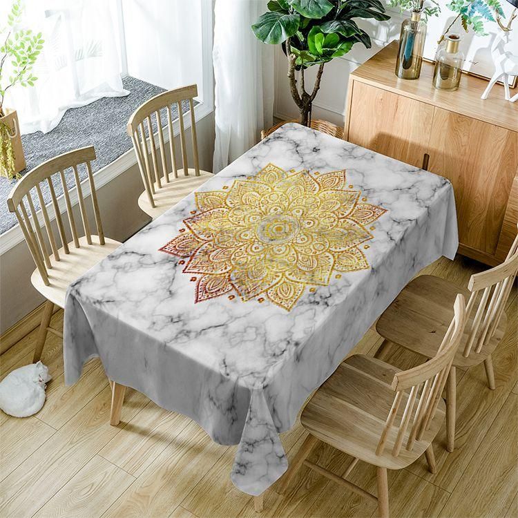 Marble Tablecloth Golden Madala Flowers Rectangle Tablecloth Table Decor Home Decor