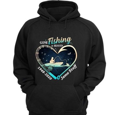 Memorial Gone Fishing In Heaven Personalized Hoodie Sweatshirt