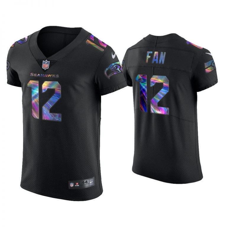 Men 12th Fan Seattle Seahawks Black Golden Edition Holographic Jersey