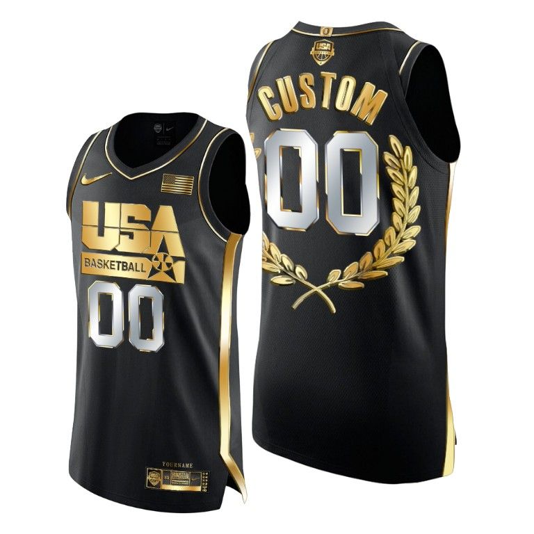 Men 1992 Dream Team Custom Glory Golden Limited Edition Black Jersey