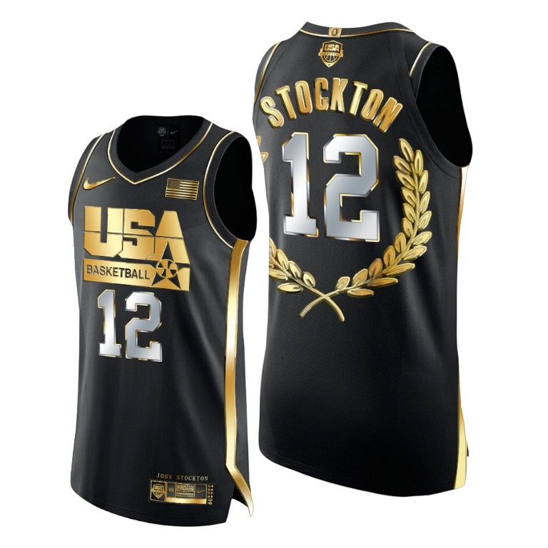 Men 1992 Dream Team John Stockton Glory Golden Limited Edition Black Jersey