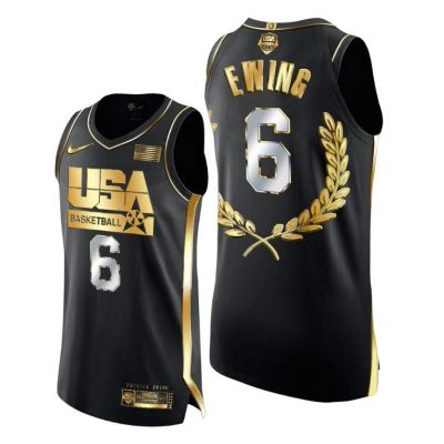 Men 1992 Dream Team Patrick Ewing Glory Golden Limited Edition Black Jersey