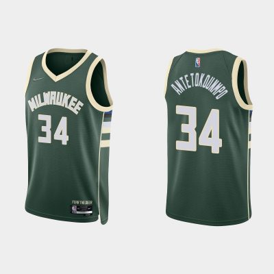 Men 2021/22 Bucks 75th Anniversary Diamond Giannis Antetokounmpo Hunter Green Jersey