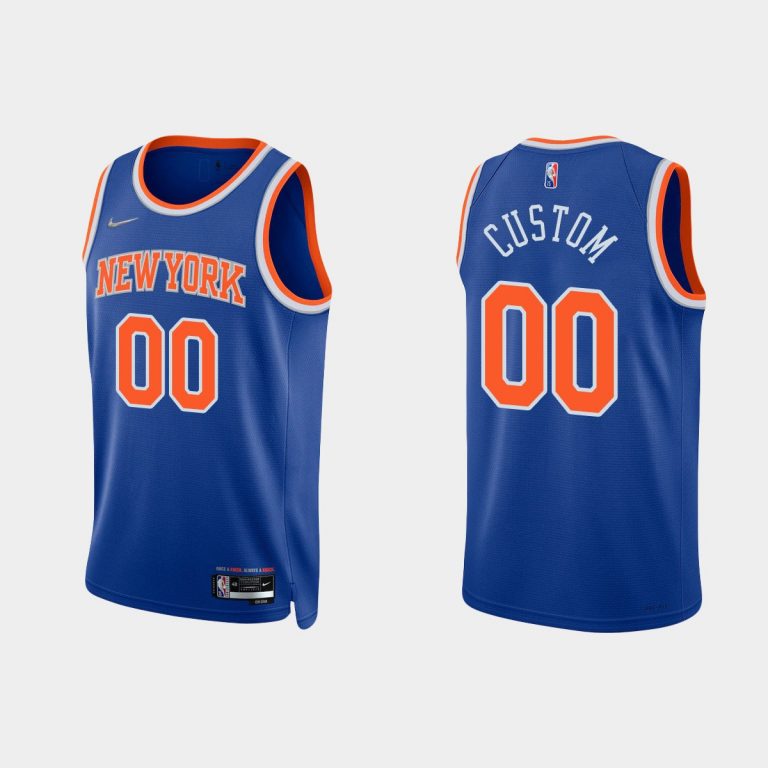 Men 2021/22 Knicks 75th Anniversary Diamond Custom Blue Jersey Icon