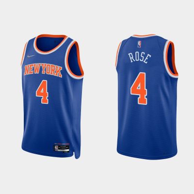 Men 2021/22 Knicks 75th Anniversary Diamond Derrick Rose Blue Jersey Icon