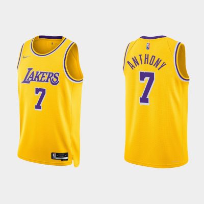 Men 2021/22 Los Angeles Lakers 75th Anniversary Diamond Carmelo Anthony Gold Jersey Icon