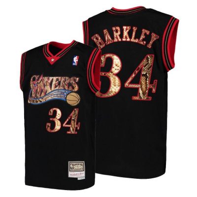 Men 76ers Charles Barkley #34 Real Python Skin Black Jersey 2021 Exclusive Edition