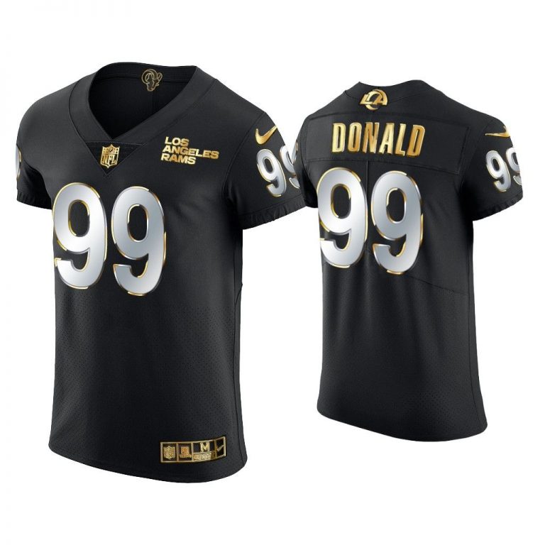 Men Aaron Donald Los Angeles Rams Black Golden Edition Vapor Elite Jersey