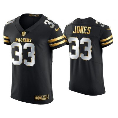 Men Aaron Jones Green Bay Packers Black Golden Edition Elite Jersey