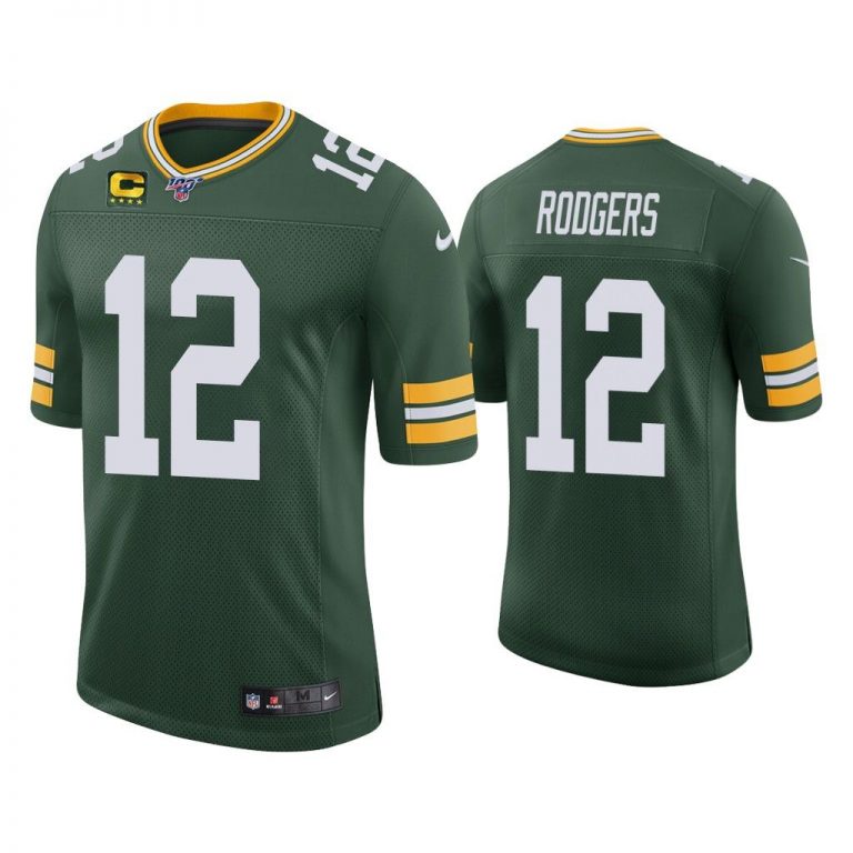 Men Aaron Rodgers Green Bay Packers Green Vapor Limited Captain Patch Jersey