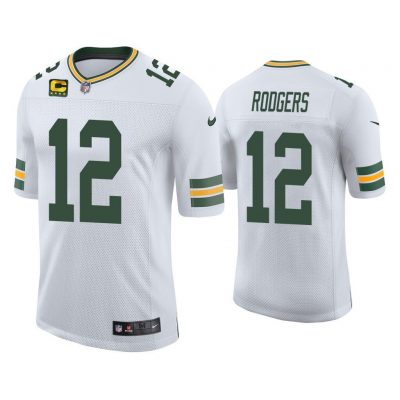 Men Aaron Rodgers Green Bay Packers White Vapor Limited Captain Patch Jersey