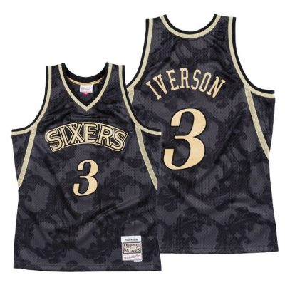 Men Allen Iverson Philadelphia 76Ers Black Toile #3 Black Classic Jersey