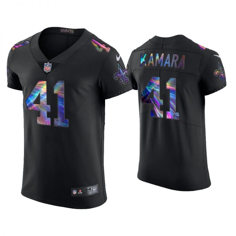 Men Alvin Kamara New Orleans Saints Black Golden Edition Holographic Jersey