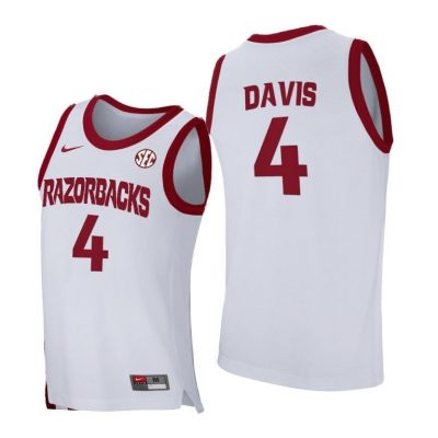 Men Arkansas Razorbacks Davonte Davis #4 White Home Jersey