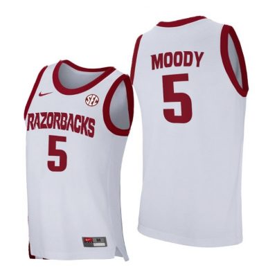 Men Arkansas Razorbacks Moses Moody #5 White Home Jersey