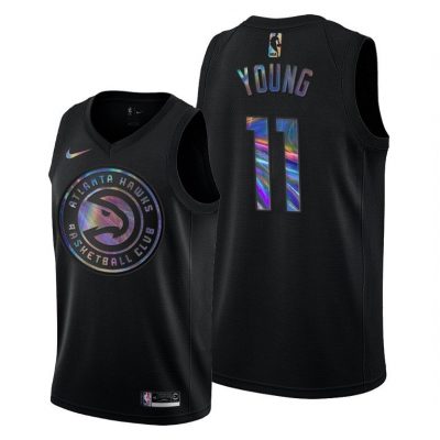 Men Atlanta Hawks Trae Young Iridescent Holographic Black Limited Edition Jersey