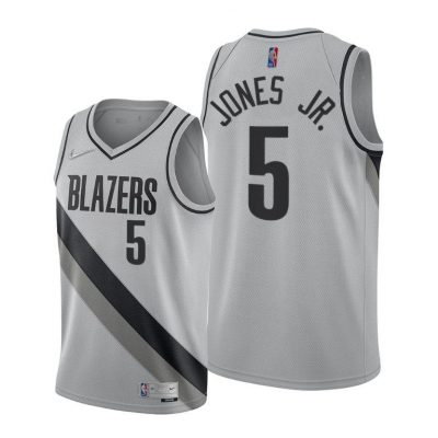 Men Blazers #5 Derrick Jones Jr. Gray 2021 Earned Edition Jersey Swingman