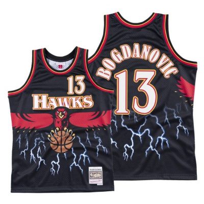 Men Bogdan Bogdanovic #13 Hawks Lightning Black Jersey