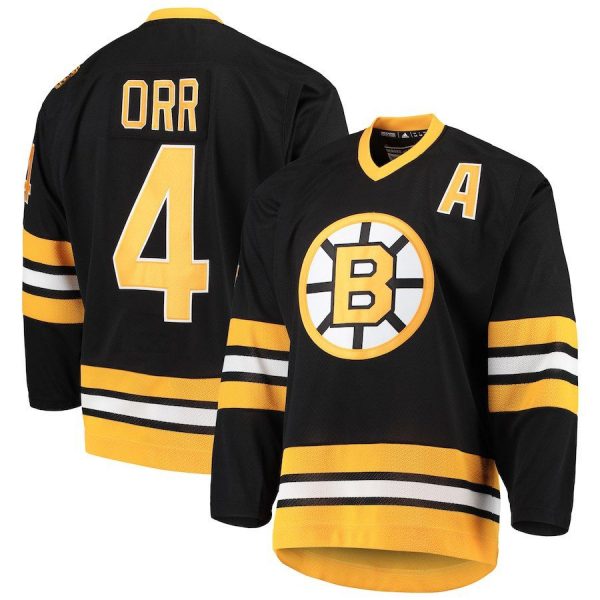 Men Boston Bruins Bobby Orr Black Heroes of Hockey Throwback Jersey