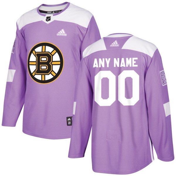 Men Boston Bruins Purple Hockey Fights Cancer Custom Practice Jersey