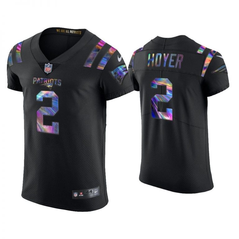 Men Brian Hoyer New England Patriots Black Golden Edition Holographic Jersey