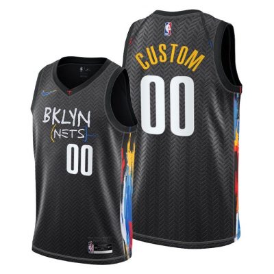 Men Brooklyn Nets #00 Custom Black 2020-21 City Edition Jersey Honor Basquiat