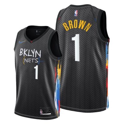 Men Brooklyn Nets #1 Bruce Brown Black 2020-21 City Jersey Honor Basquiat