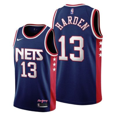 Men Brooklyn Nets #13 James Harden Navy 2021-22 City Edition Jersey Throwback 90s Wordmark