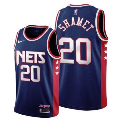 Men Brooklyn Nets #20 Landry Shamet Navy 2021-22 City Edition Jersey Throwback 90s Wordmark