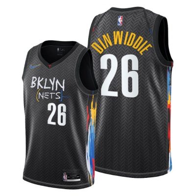 Men Brooklyn Nets #26 Spencer Dinwiddie Black 2020-21 City Jersey Honor Basquiat