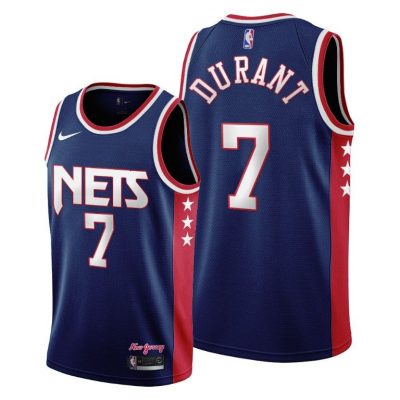 Men Brooklyn Nets #7 Kevin Durant Navy 2021-22 City Edition Jersey Throwback 90s Wordmark