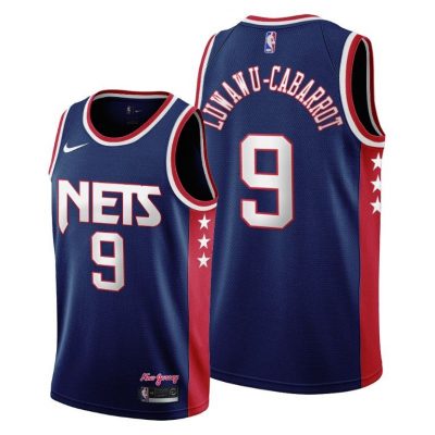 Men Brooklyn Nets #9 Timothe Luwawu-Cabarrot Navy 2021-22 City Edition Jersey Throwback 90s Wordmark