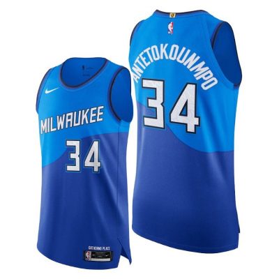 Men Bucks #34 Giannis Antetokounmpo Blue 2020-21 City Edition Jersey Player