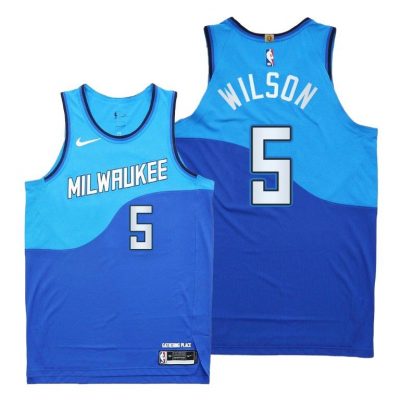 Men Bucks #5 D.J. Wilson Blue 2020-21 City Edition Jersey New Uniform